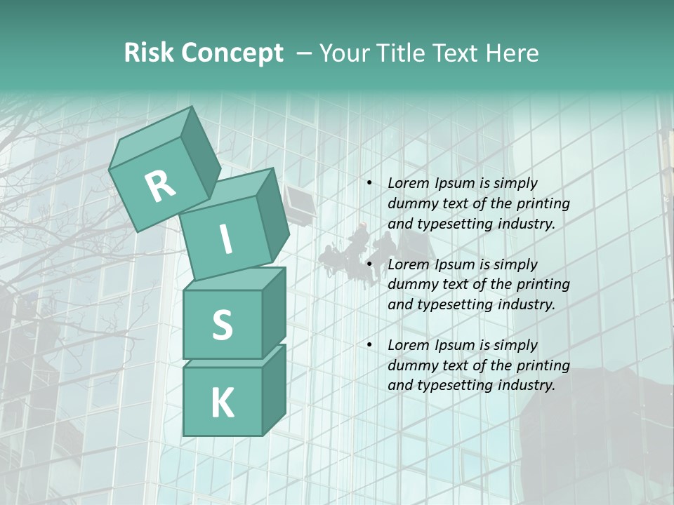 Worker Climbing At Mirror Wall Of Office Building PowerPoint Template