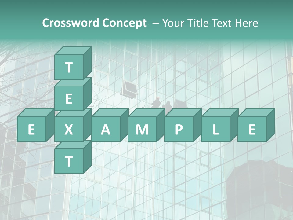 Worker Climbing At Mirror Wall Of Office Building PowerPoint Template