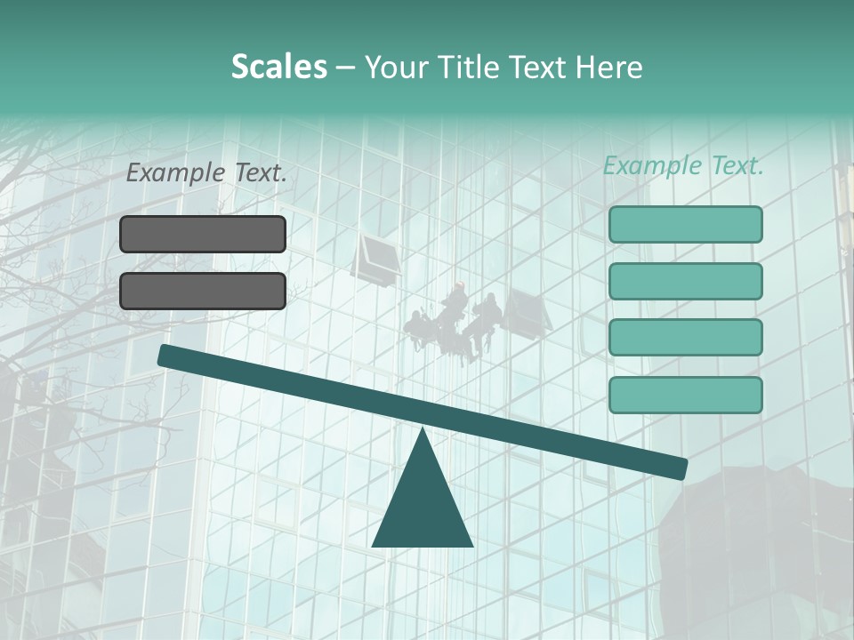 Worker Climbing At Mirror Wall Of Office Building PowerPoint Template