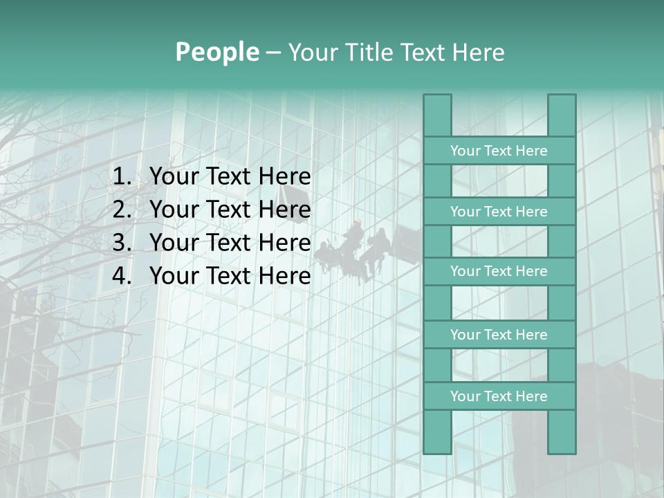 Worker Climbing At Mirror Wall Of Office Building PowerPoint Template