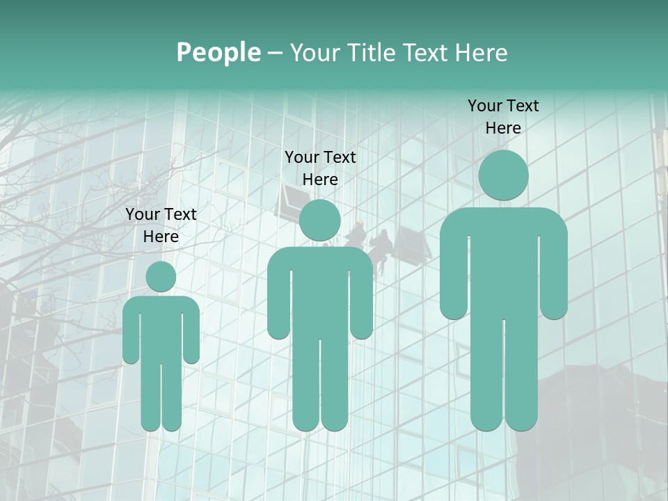Worker Climbing At Mirror Wall Of Office Building PowerPoint Template