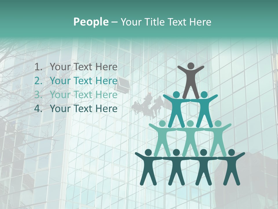 Worker Climbing At Mirror Wall Of Office Building PowerPoint Template