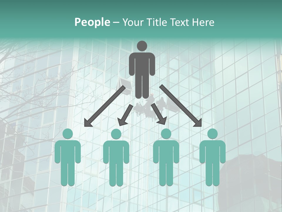 Worker Climbing At Mirror Wall Of Office Building PowerPoint Template