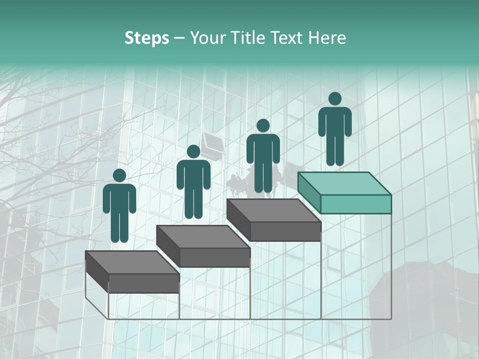 Worker Climbing At Mirror Wall Of Office Building PowerPoint Template