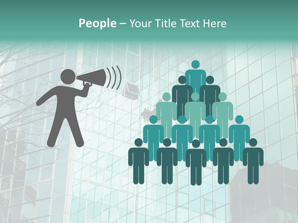 Worker Climbing At Mirror Wall Of Office Building PowerPoint Template