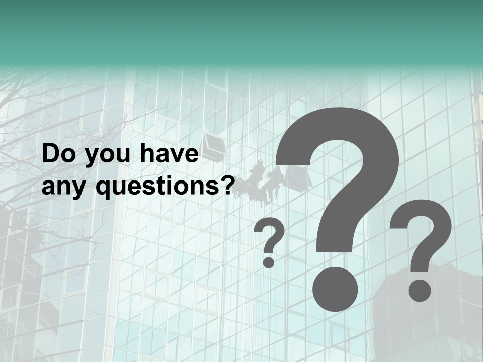 Worker Climbing At Mirror Wall Of Office Building PowerPoint Template