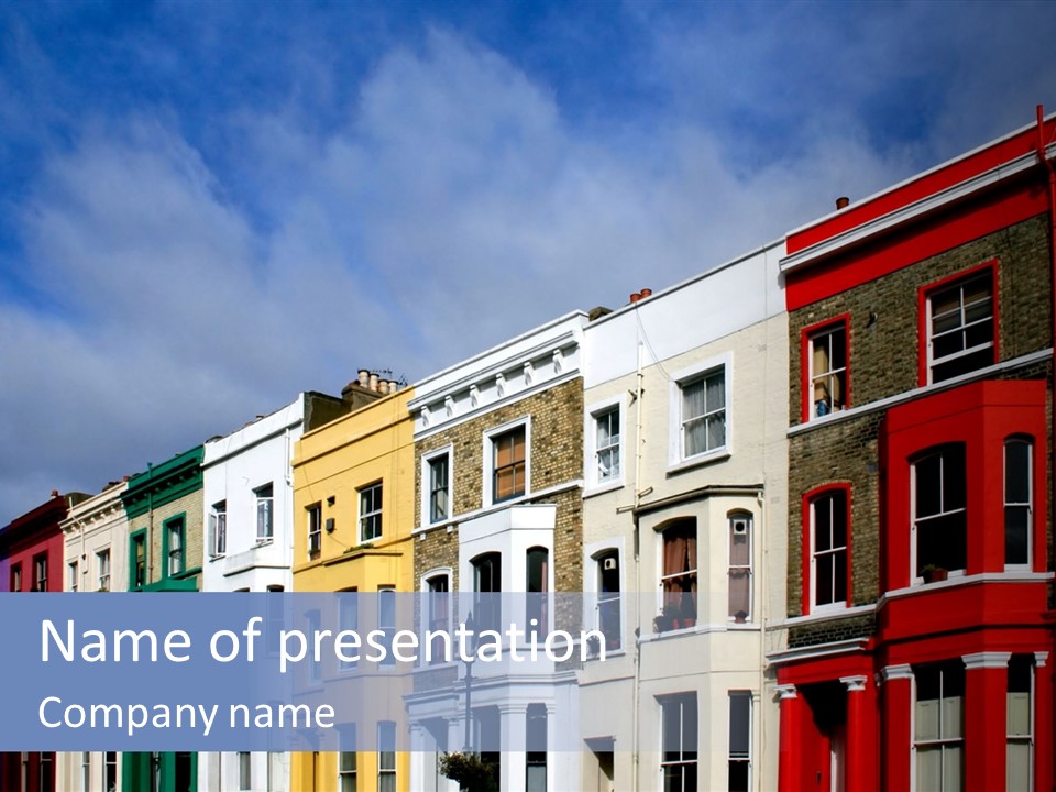 Famous London Street With Lot Of Color Houses PowerPoint Template