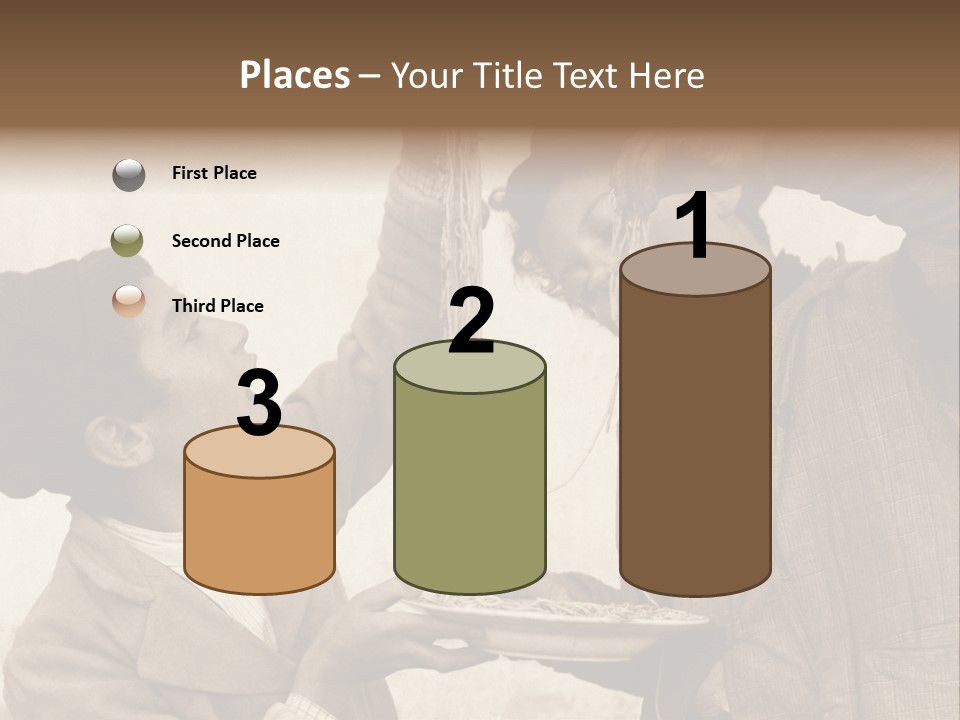 Vintage Photo Of Two Young Boys Eating Spaghetti With Their Hands PowerPoint Template