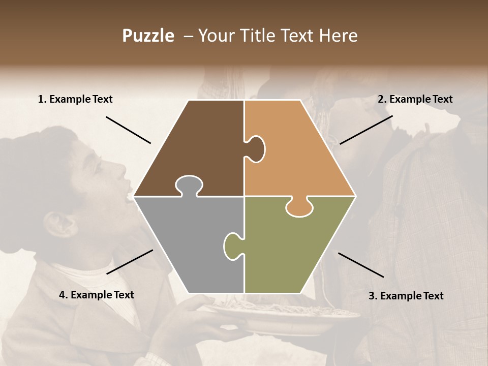 Vintage Photo Of Two Young Boys Eating Spaghetti With Their Hands PowerPoint Template