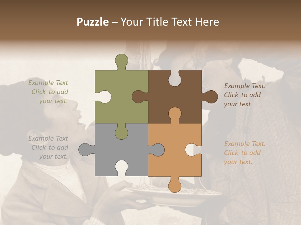 Vintage Photo Of Two Young Boys Eating Spaghetti With Their Hands PowerPoint Template