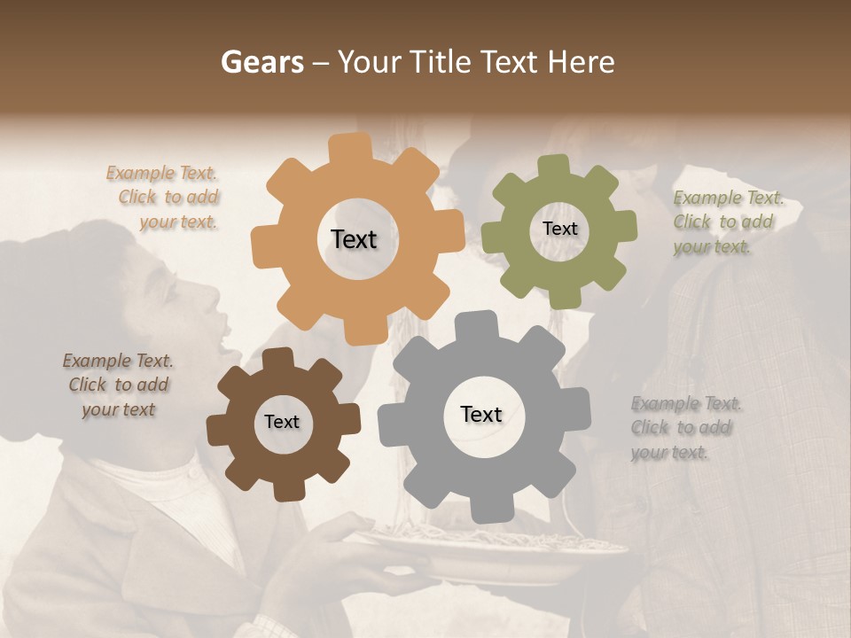 Vintage Photo Of Two Young Boys Eating Spaghetti With Their Hands PowerPoint Template