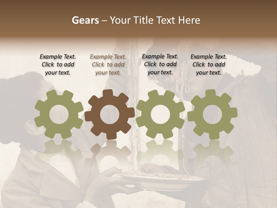 Vintage Photo Of Two Young Boys Eating Spaghetti With Their Hands PowerPoint Template