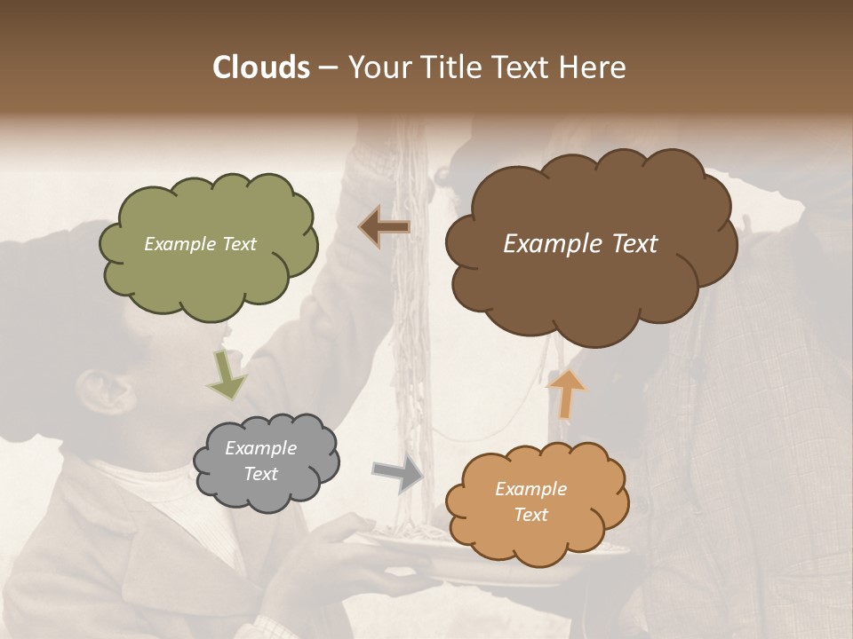 Vintage Photo Of Two Young Boys Eating Spaghetti With Their Hands PowerPoint Template