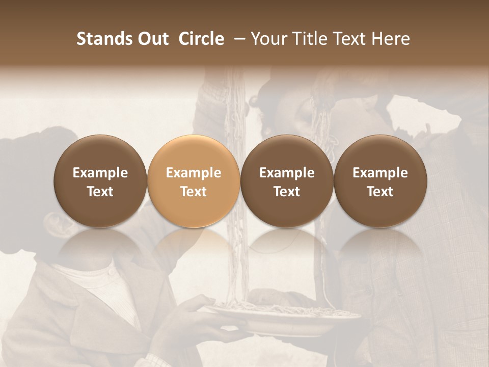 Vintage Photo Of Two Young Boys Eating Spaghetti With Their Hands PowerPoint Template