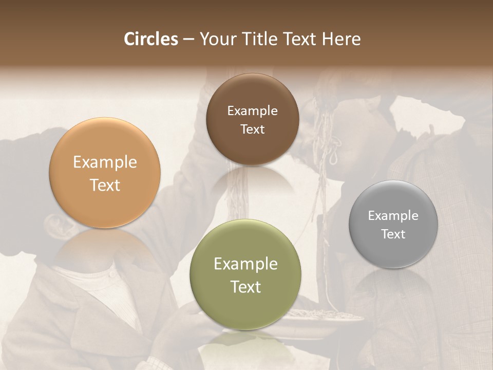 Vintage Photo Of Two Young Boys Eating Spaghetti With Their Hands PowerPoint Template