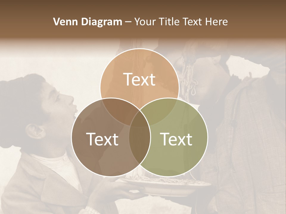 Vintage Photo Of Two Young Boys Eating Spaghetti With Their Hands PowerPoint Template