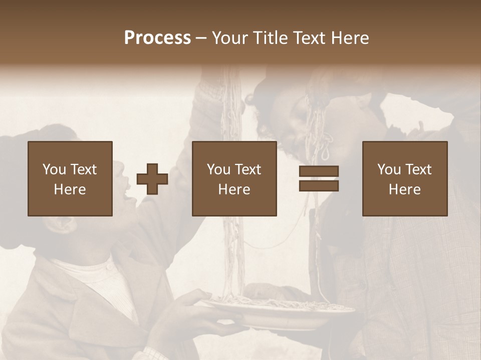 Vintage Photo Of Two Young Boys Eating Spaghetti With Their Hands PowerPoint Template