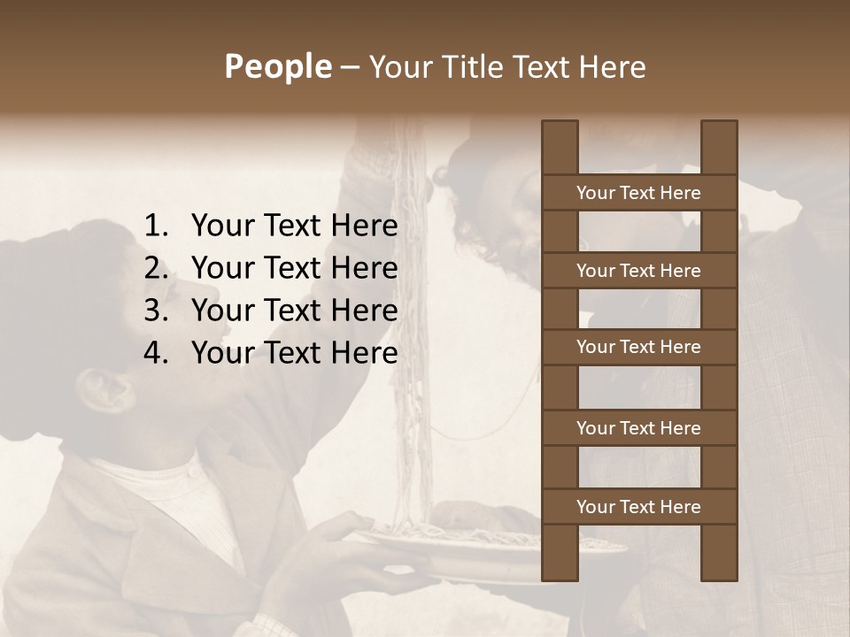 Vintage Photo Of Two Young Boys Eating Spaghetti With Their Hands PowerPoint Template