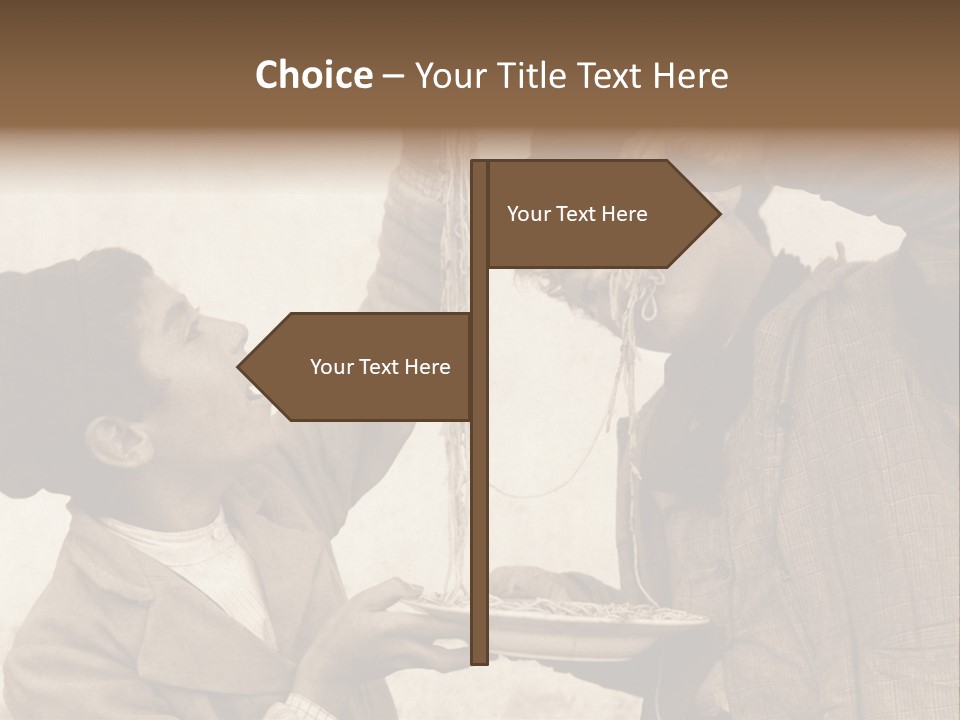 Vintage Photo Of Two Young Boys Eating Spaghetti With Their Hands PowerPoint Template