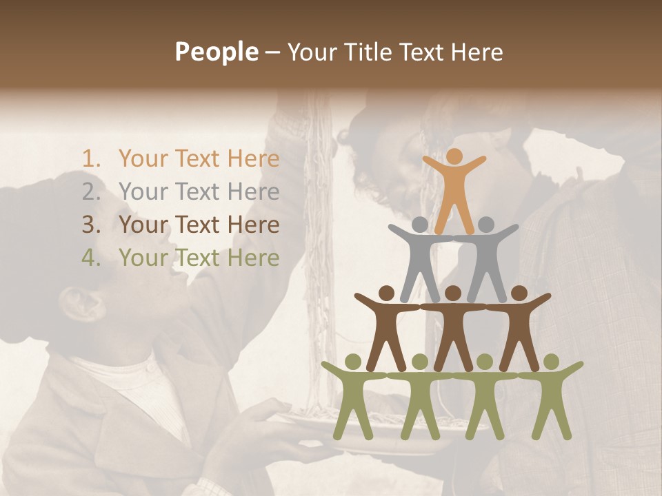 Vintage Photo Of Two Young Boys Eating Spaghetti With Their Hands PowerPoint Template