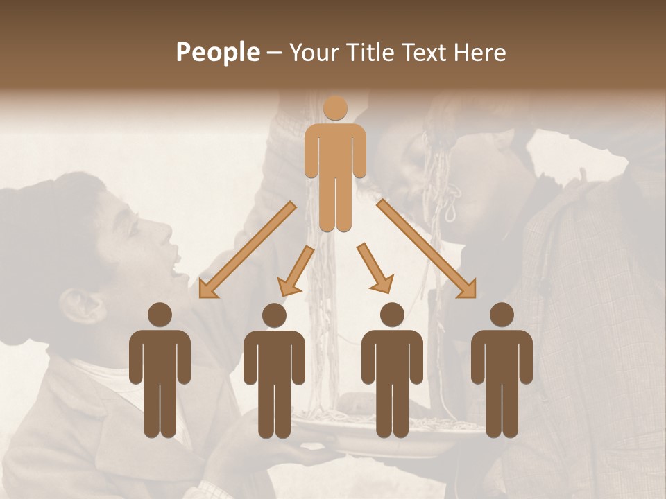 Vintage Photo Of Two Young Boys Eating Spaghetti With Their Hands PowerPoint Template