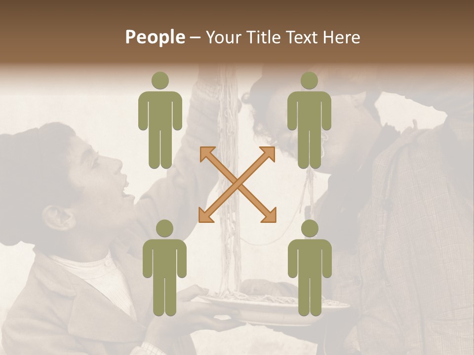 Vintage Photo Of Two Young Boys Eating Spaghetti With Their Hands PowerPoint Template