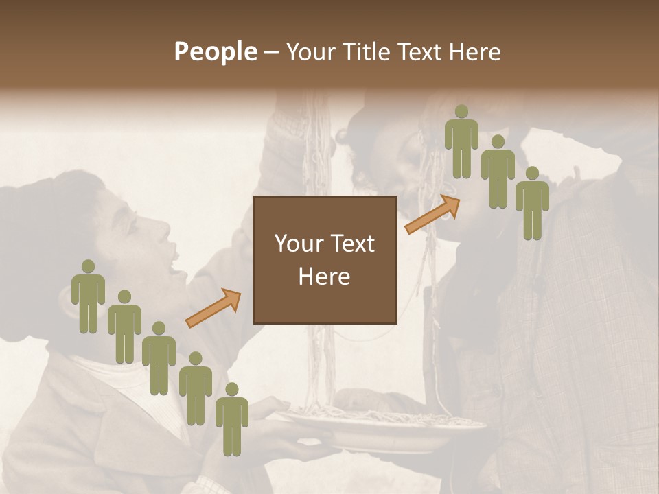 Vintage Photo Of Two Young Boys Eating Spaghetti With Their Hands PowerPoint Template