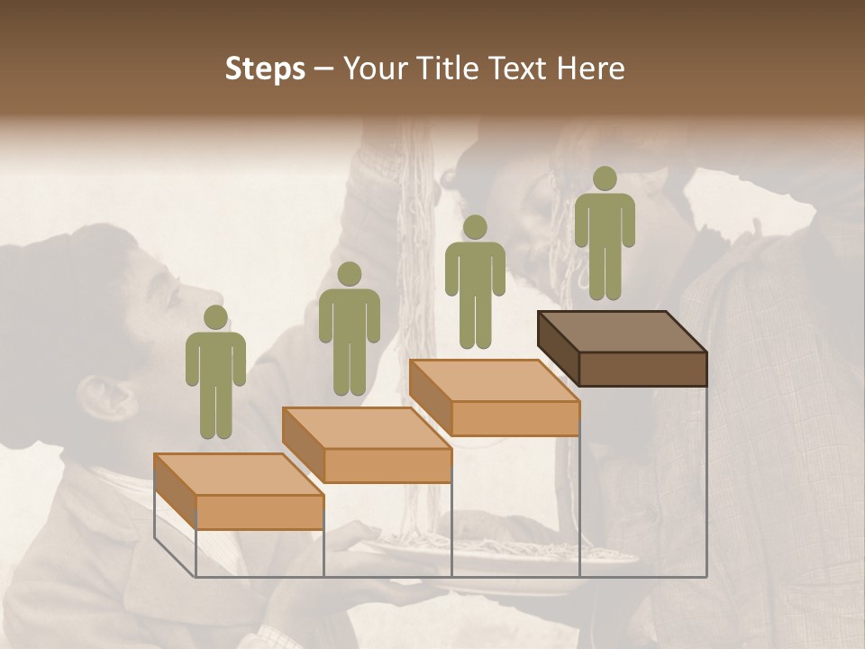 Vintage Photo Of Two Young Boys Eating Spaghetti With Their Hands PowerPoint Template