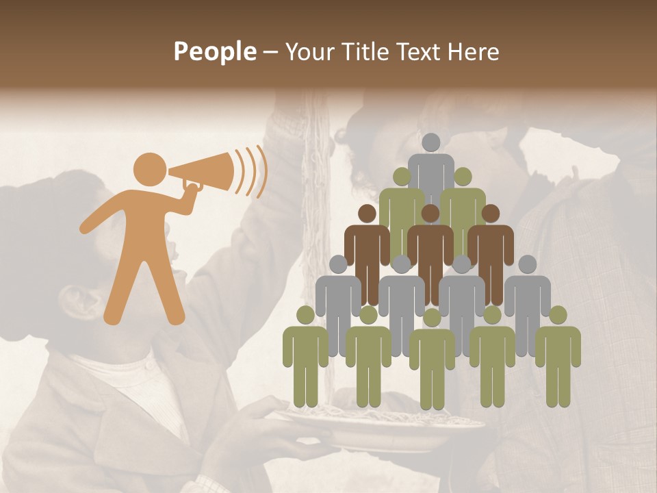 Vintage Photo Of Two Young Boys Eating Spaghetti With Their Hands PowerPoint Template