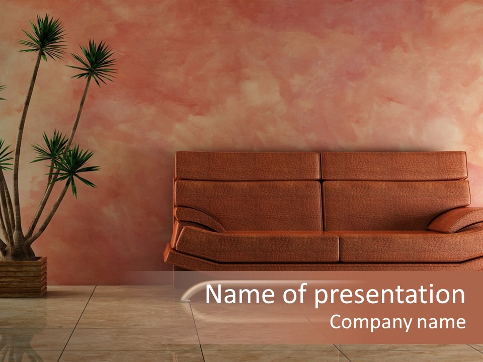 3D Interior In Pink Color With Modern Couch PowerPoint Template