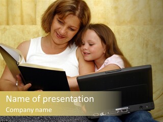 Photo Of A Woman With A Child Reading. PowerPoint Template