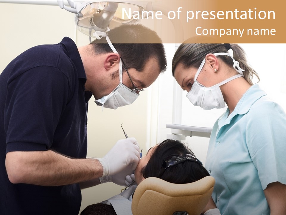 Young Female Patient Takes A Dental Attendance In The Dentist's Office. PowerPoint Template