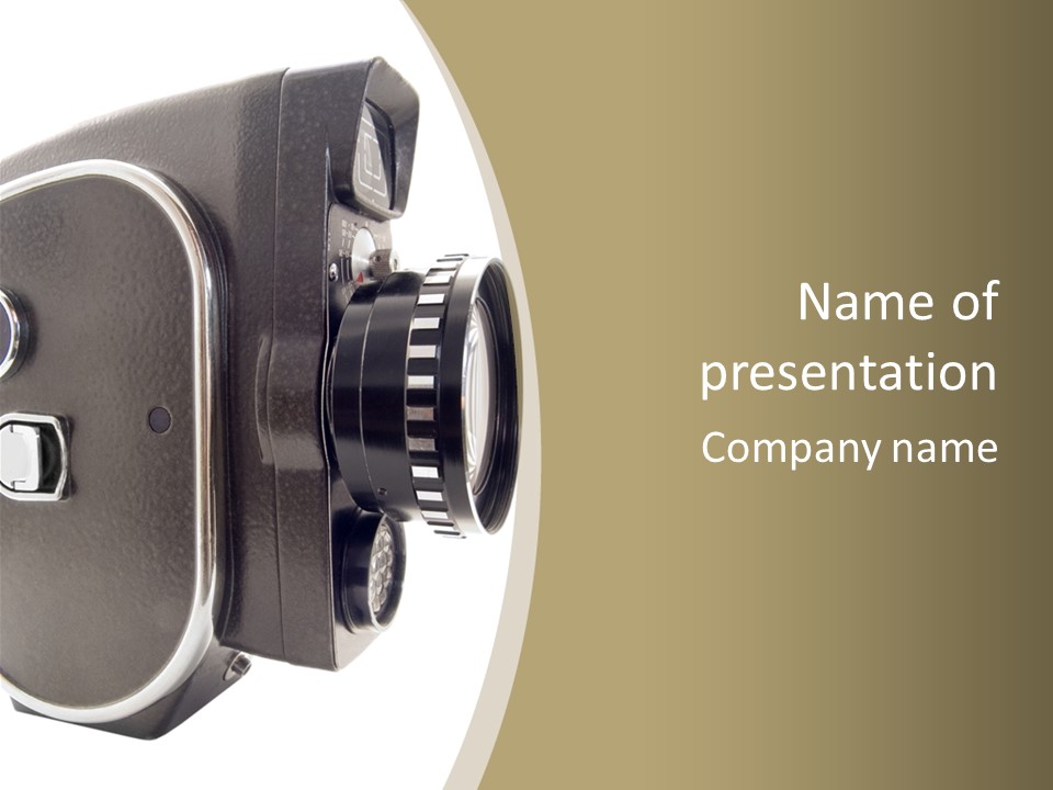 Old 8Mm Film Camera Isolated On White PowerPoint Template