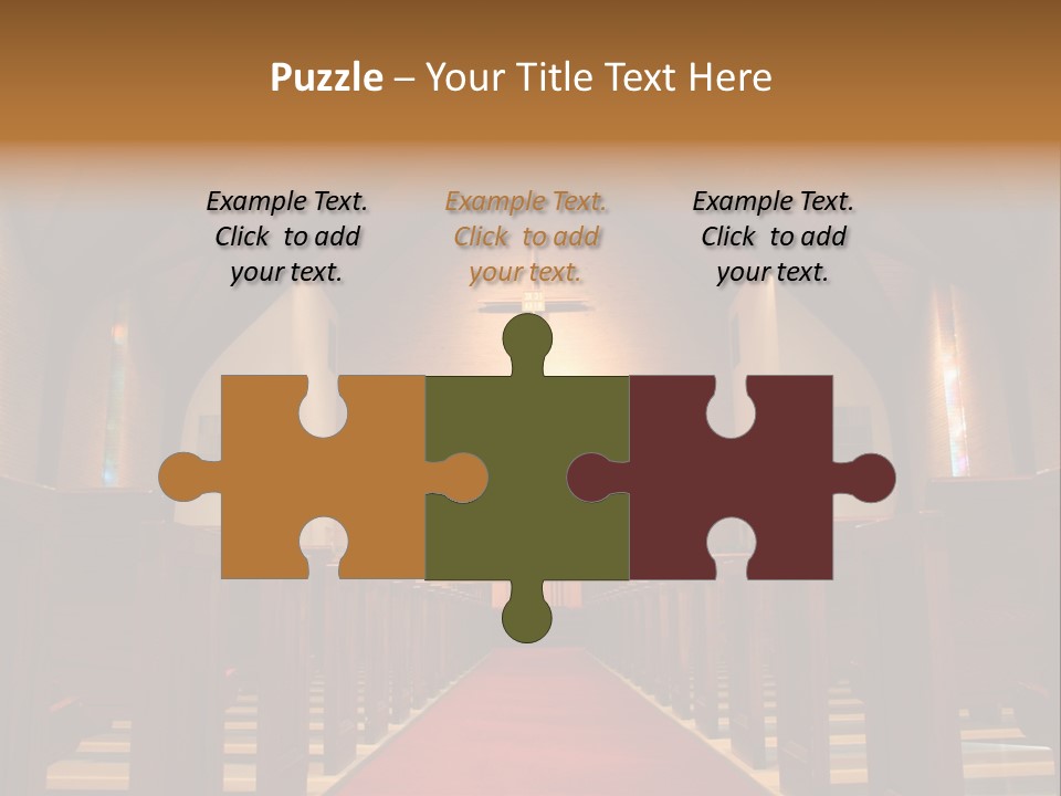 Inside Of A Large, Modern Church With Pews And Cross Visible PowerPoint Template