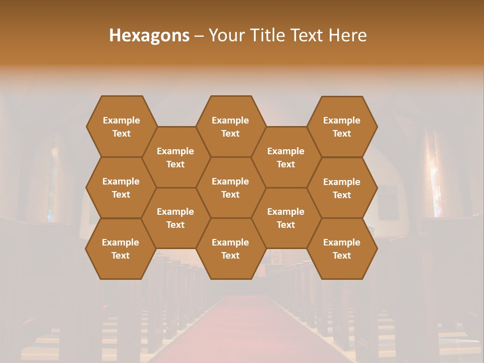 Inside Of A Large, Modern Church With Pews And Cross Visible PowerPoint Template