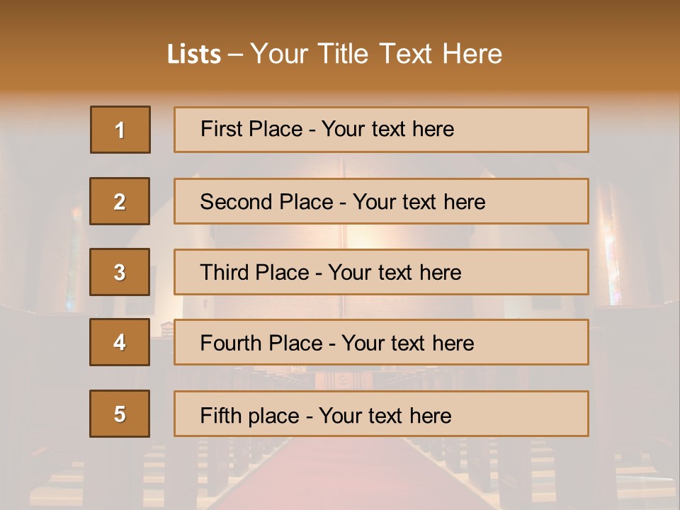 Inside Of A Large, Modern Church With Pews And Cross Visible PowerPoint Template