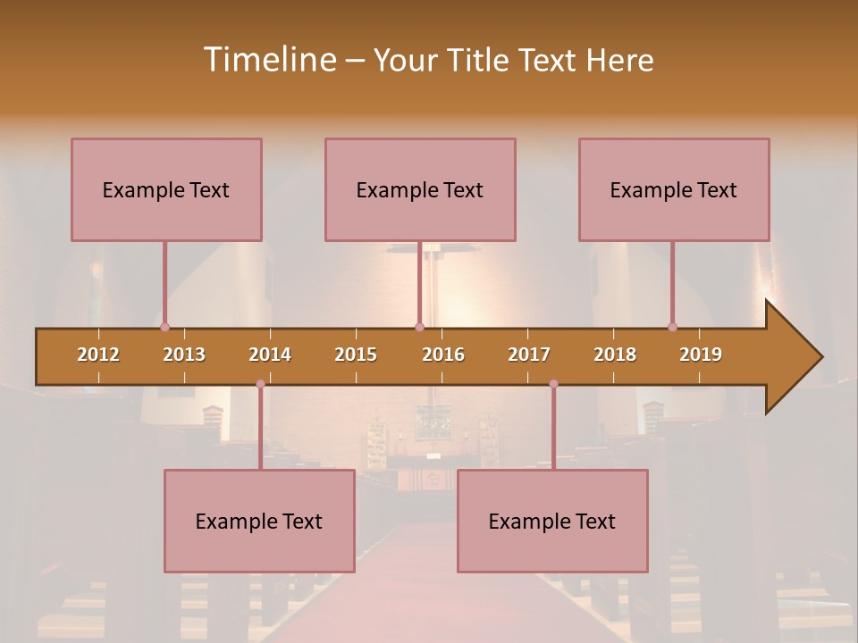 Inside Of A Large, Modern Church With Pews And Cross Visible PowerPoint Template