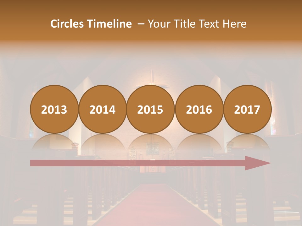 Inside Of A Large, Modern Church With Pews And Cross Visible PowerPoint Template