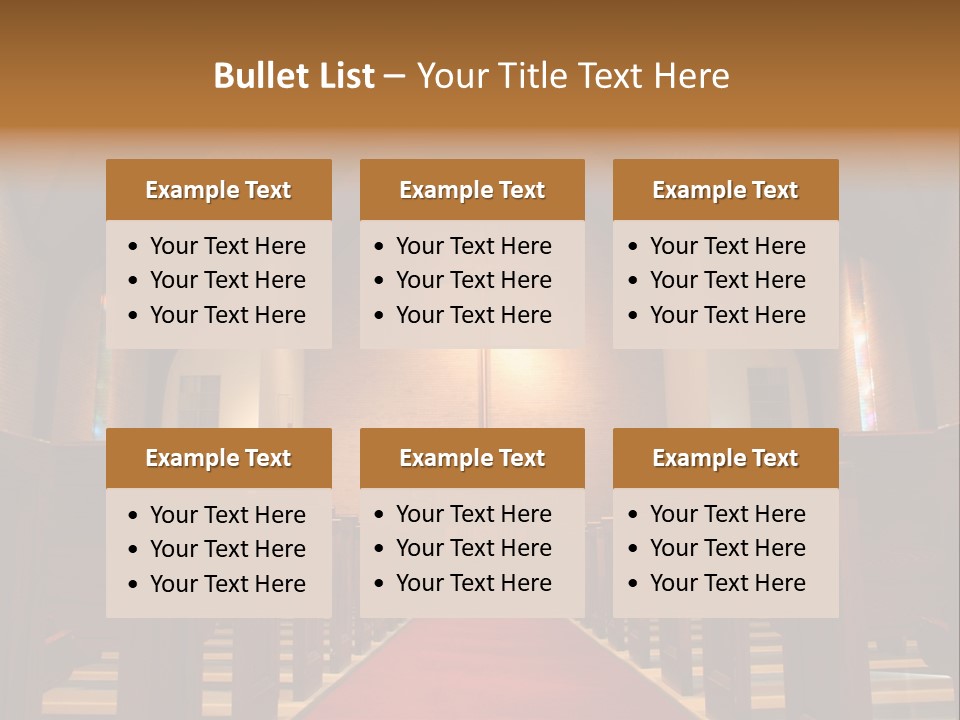 Inside Of A Large, Modern Church With Pews And Cross Visible PowerPoint Template