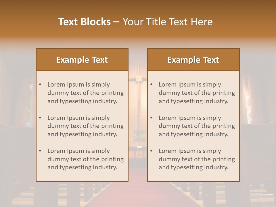 Inside Of A Large, Modern Church With Pews And Cross Visible PowerPoint Template