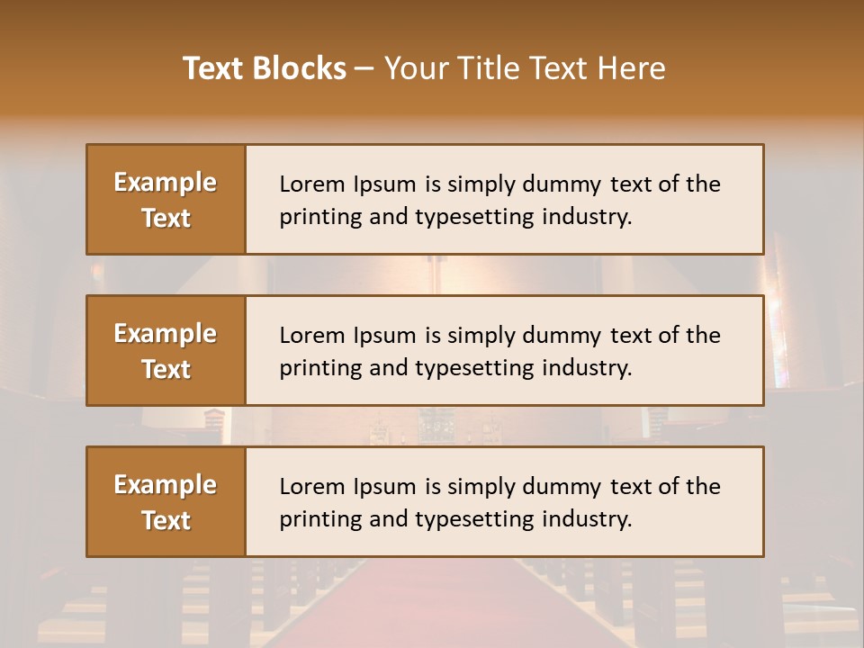 Inside Of A Large, Modern Church With Pews And Cross Visible PowerPoint Template