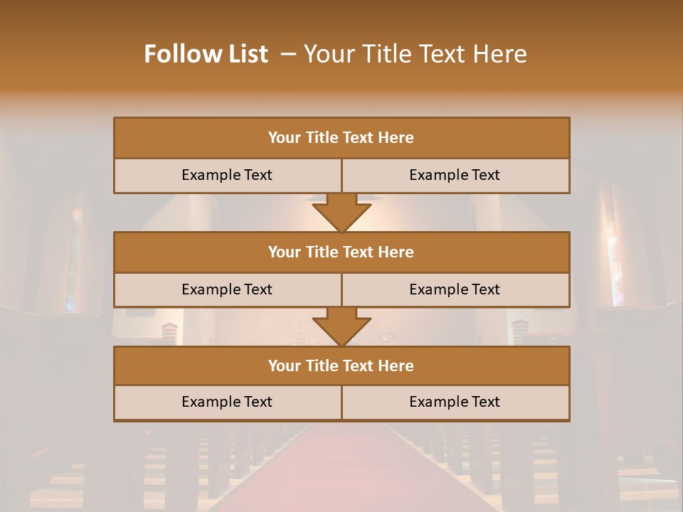 Inside Of A Large, Modern Church With Pews And Cross Visible PowerPoint Template