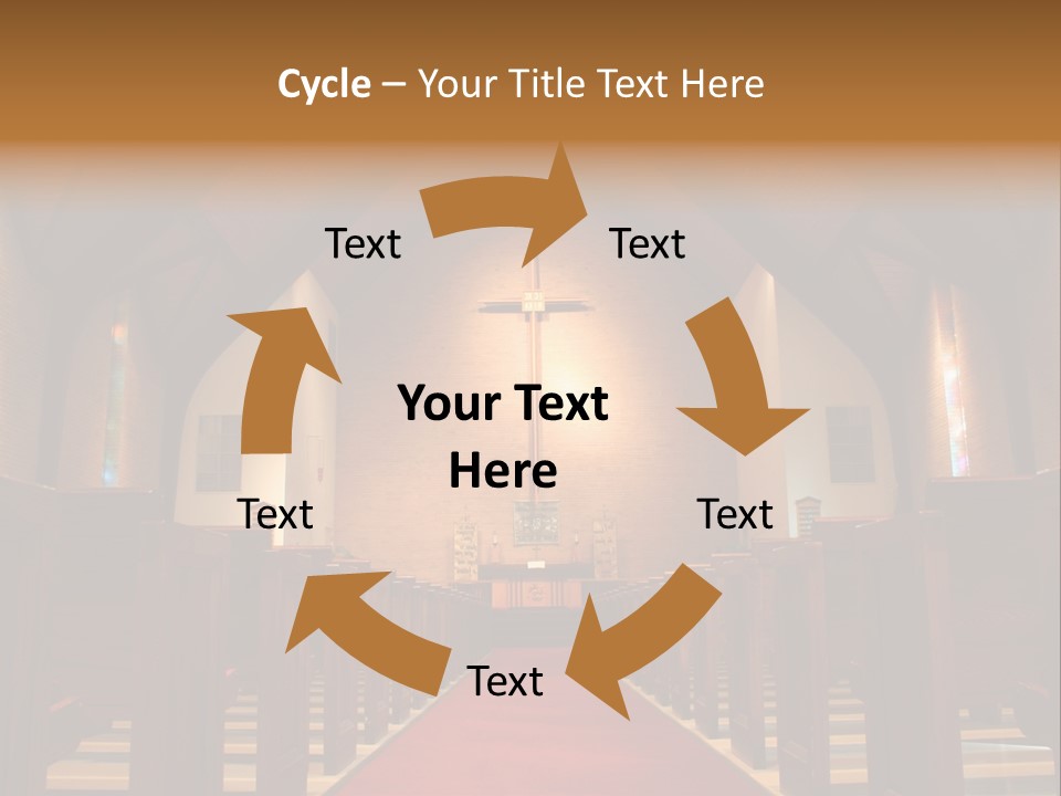 Inside Of A Large, Modern Church With Pews And Cross Visible PowerPoint Template