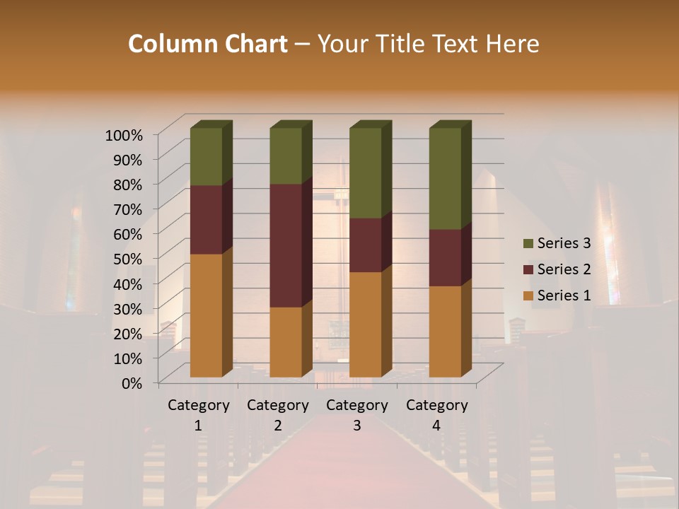 Inside Of A Large, Modern Church With Pews And Cross Visible PowerPoint Template