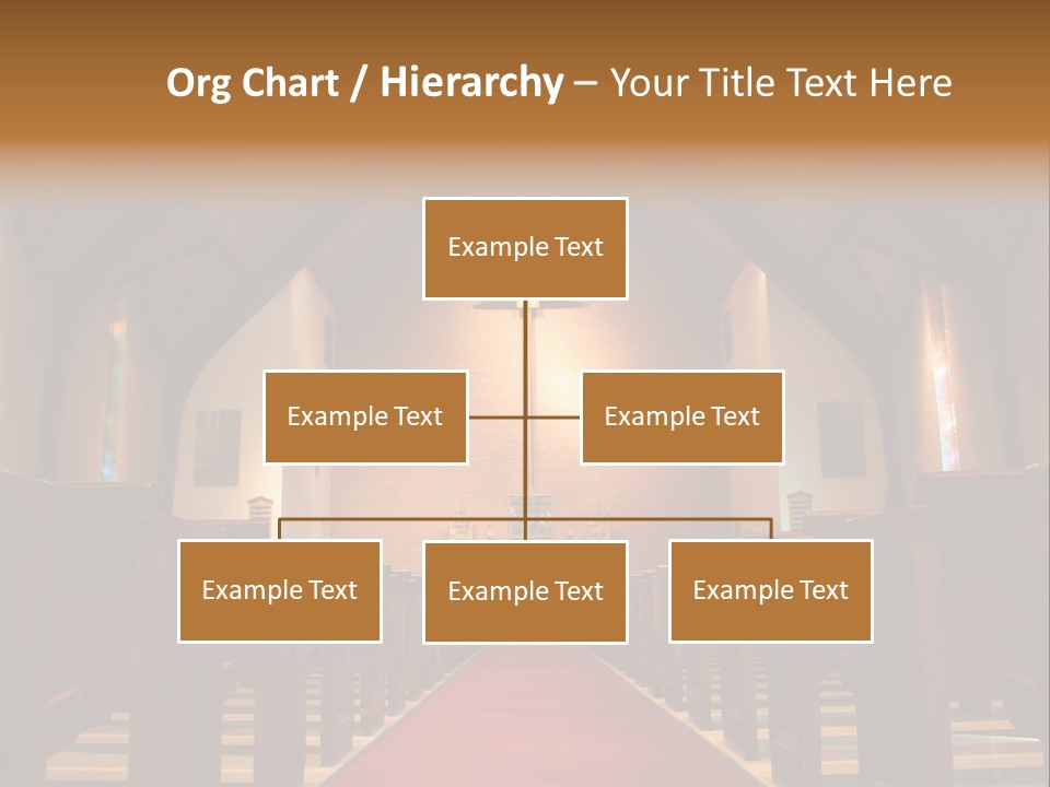 Inside Of A Large, Modern Church With Pews And Cross Visible PowerPoint Template