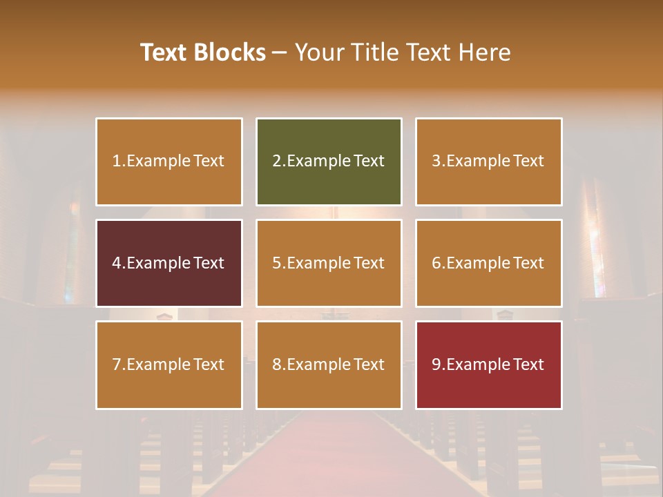 Inside Of A Large, Modern Church With Pews And Cross Visible PowerPoint Template