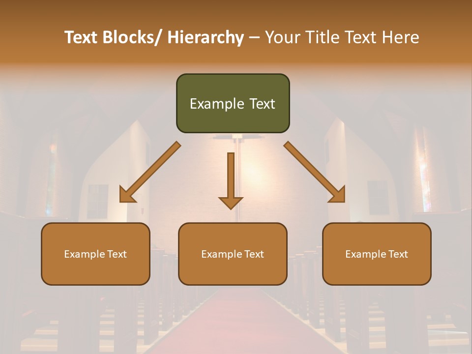 Inside Of A Large, Modern Church With Pews And Cross Visible PowerPoint Template