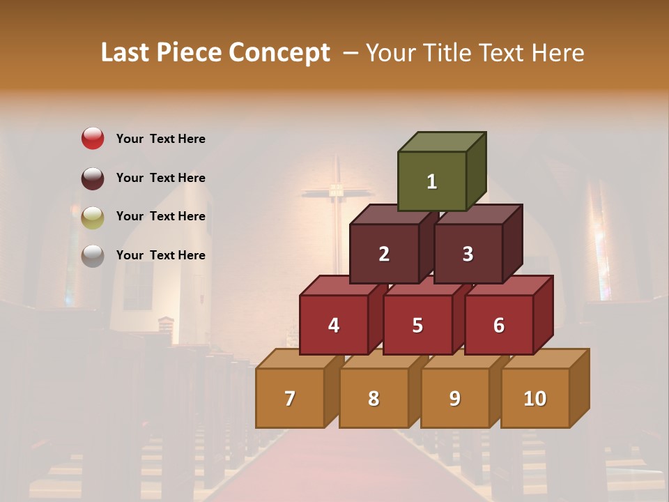 Inside Of A Large, Modern Church With Pews And Cross Visible PowerPoint Template