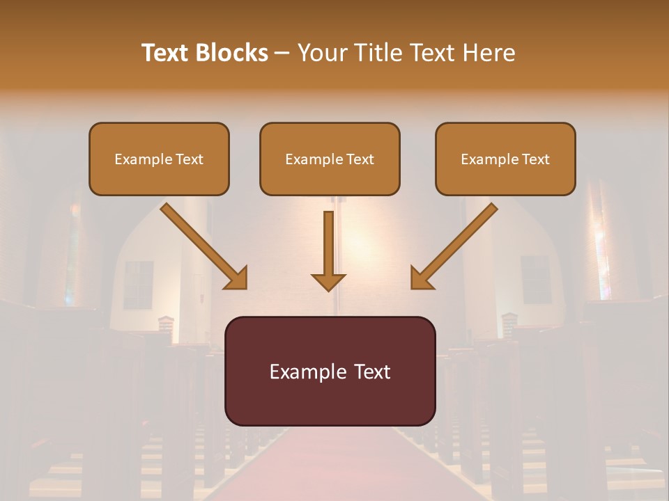 Inside Of A Large, Modern Church With Pews And Cross Visible PowerPoint Template