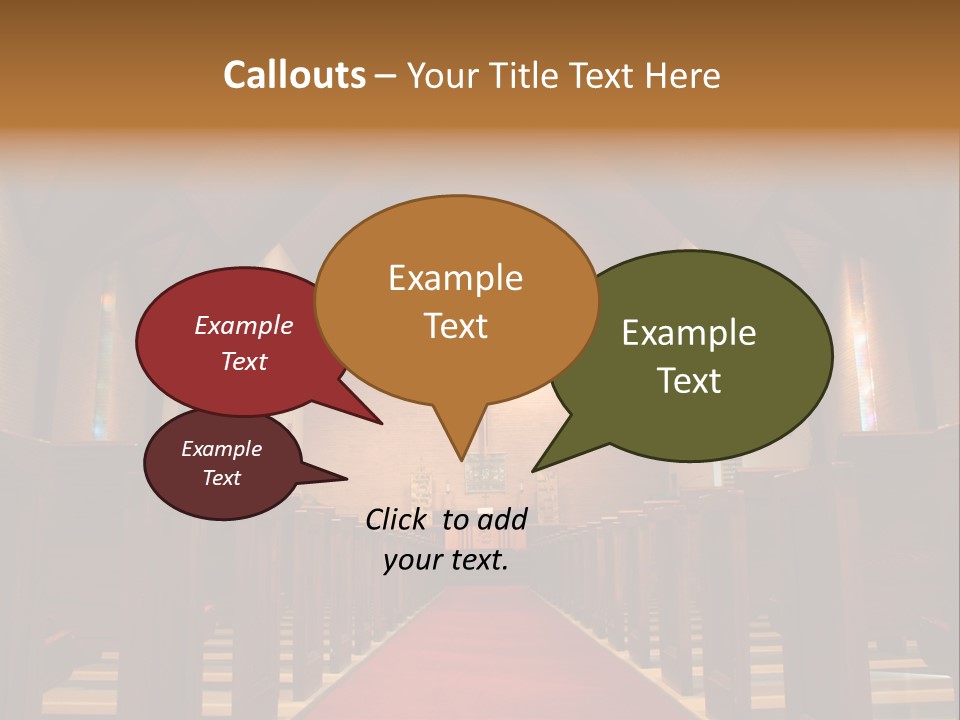 Inside Of A Large, Modern Church With Pews And Cross Visible PowerPoint Template